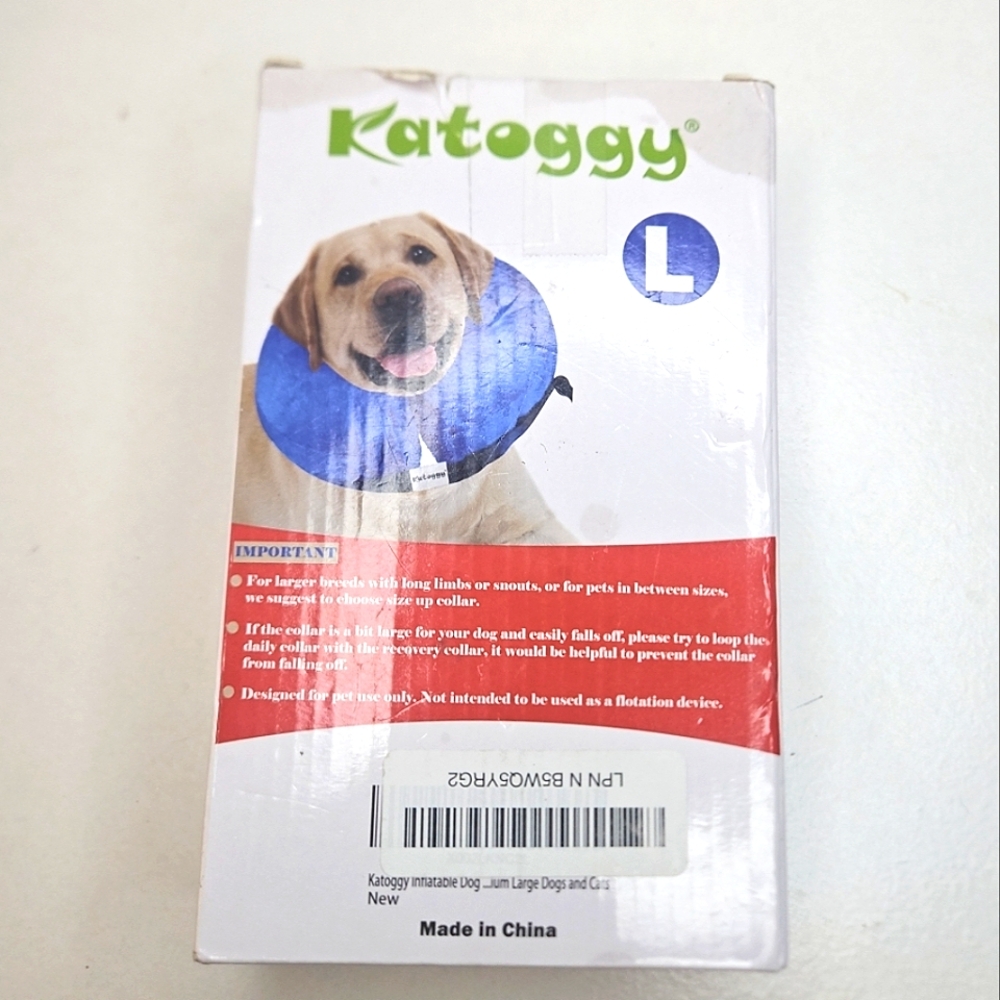 Dog Katoggy inflatable collar for injuries, post surgery size large bite Blue